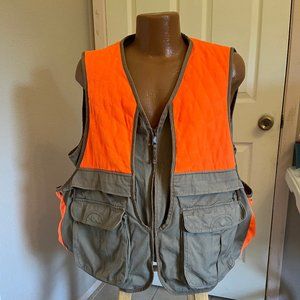 Cabela's Fowl/Bird Hunting Vest Tan/Blaze Orange Leather Pulls    Size = Large